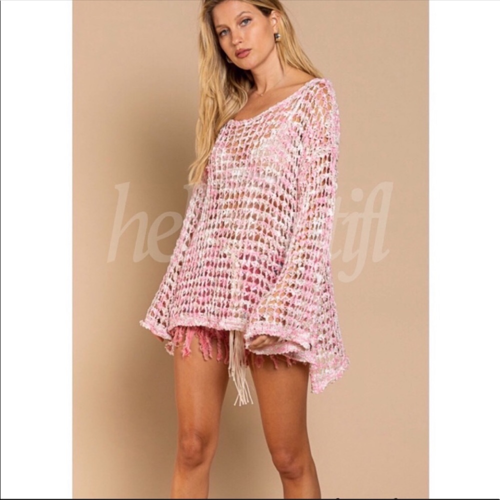 POL Pink Fishnet Long Sleeve Tunic